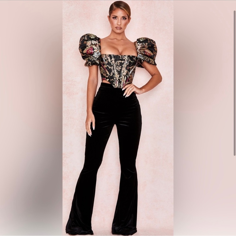 House of CB Rihanna Black Flared Velvet Pants- Size Small